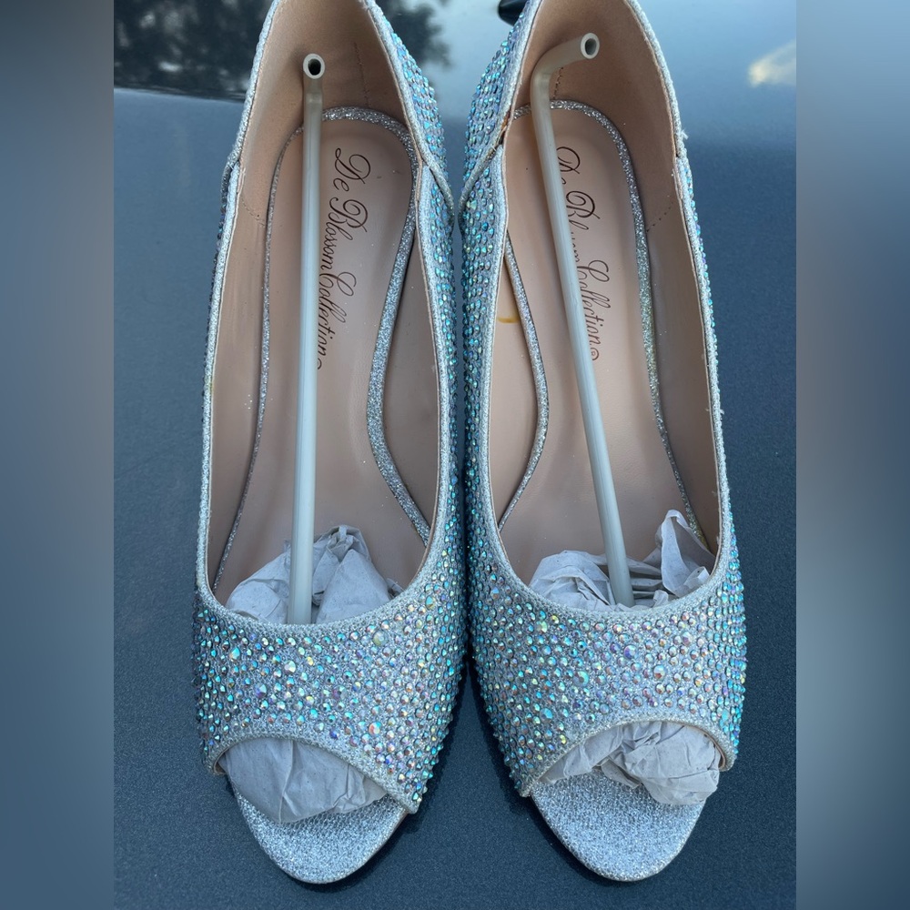 Silver Peep-Toe Heels